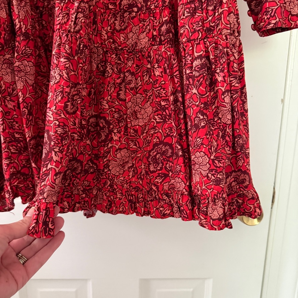 Ulla Johnson Mini Ruffle Liv Red Floral Dress | size 0 - Picture 5 of 10